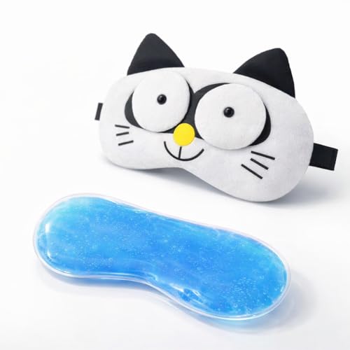 Jenna Premium Eye Mask,Ultra Smooth Adjustable Sleep Mask&Blind Fold|For Sleeping,Travelling|Eye-Cover Light (3D_Cat_White_Gel-1) - Image 2