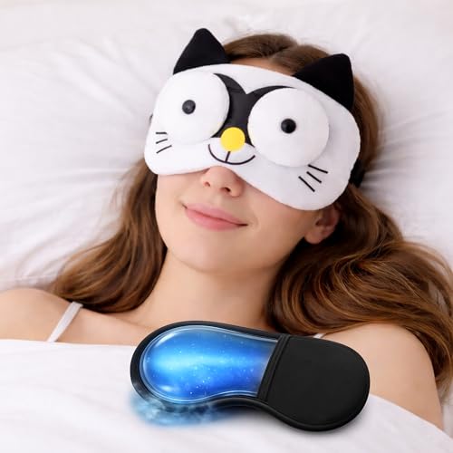 Jenna Premium Eye Mask,Ultra Smooth Adjustable Sleep Mask&Blind Fold|For Sleeping,Travelling|Eye-Cover Light (3D_Cat_White_Gel-1) - Image 1
