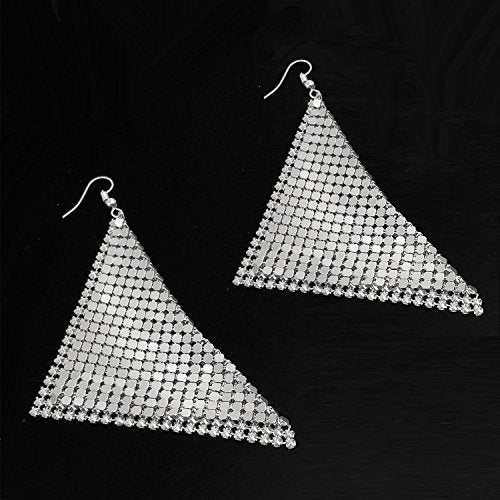 Suyi Trendy Women Earrings Metal Mesh Grid Sequins Tassel Long Drop Dangle Earrings Silver - Image 5