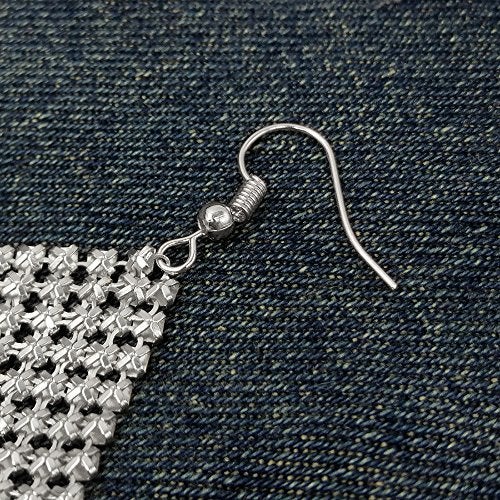 Suyi Trendy Women Earrings Metal Mesh Grid Sequins Tassel Long Drop Dangle Earrings Silver - Image 3