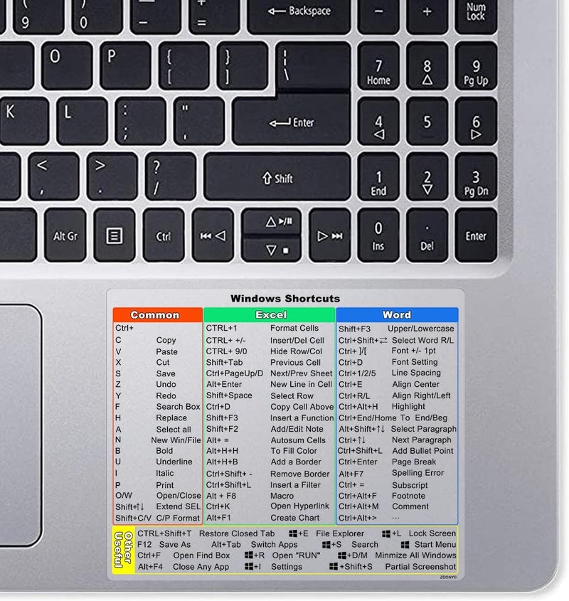 (2 ×) ملصق اختصارات Windows 11/10، ملصقات اختصارات لوحة المفاتيح لدليل مرجعي سريع لـ Microsoft Windows + Word/Excel، ملصقات اختصارات لوحة المفاتيح لأجهزة الكمبيوتر المحمولة التي تعمل بنظام Windows، لأي كمبيوتر شخصي أو محمول أو مكتبي - شفاف - Image 5