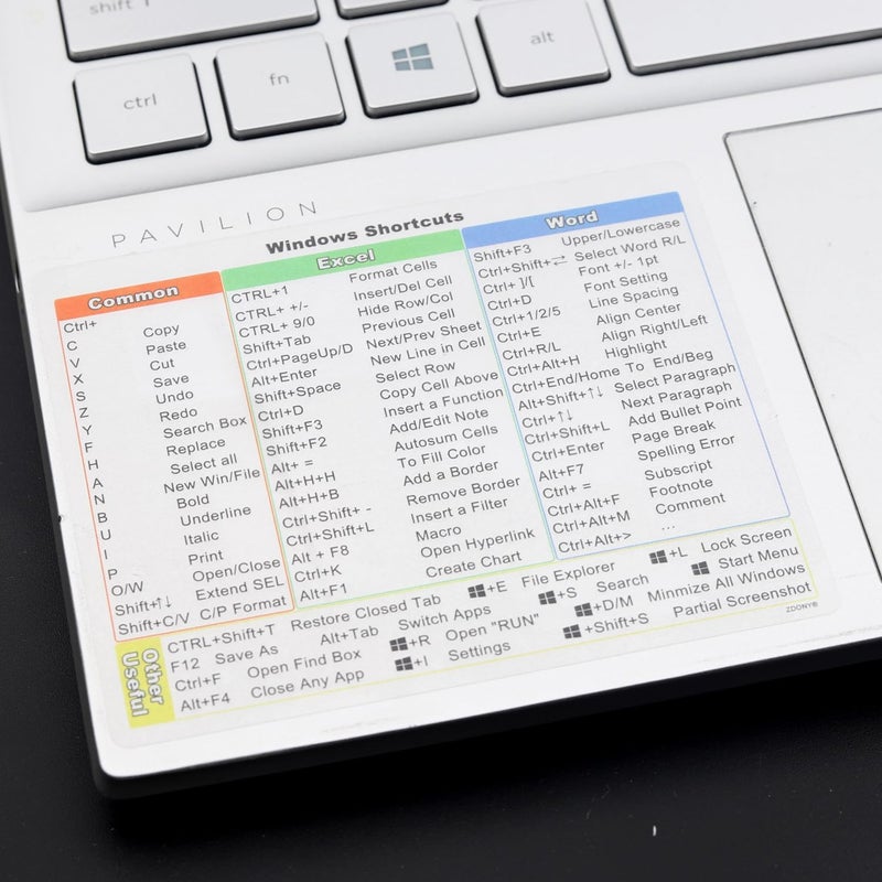 (2 ×) ملصق اختصارات Windows 11/10، ملصقات اختصارات لوحة المفاتيح لدليل مرجعي سريع لـ Microsoft Windows + Word/Excel، ملصقات اختصارات لوحة المفاتيح لأجهزة الكمبيوتر المحمولة التي تعمل بنظام Windows، لأي كمبيوتر شخصي أو محمول أو مكتبي - شفاف - Image 1