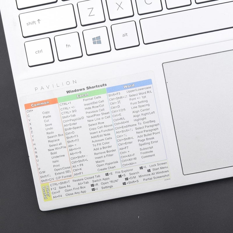(2 ×) ملصق اختصارات Windows 11/10، ملصقات اختصارات لوحة المفاتيح لدليل مرجعي سريع لـ Microsoft Windows + Word/Excel، ملصقات اختصارات لوحة المفاتيح لأجهزة الكمبيوتر المحمولة التي تعمل بنظام Windows، لأي كمبيوتر شخصي أو محمول أو مكتبي - شفاف - Image 4