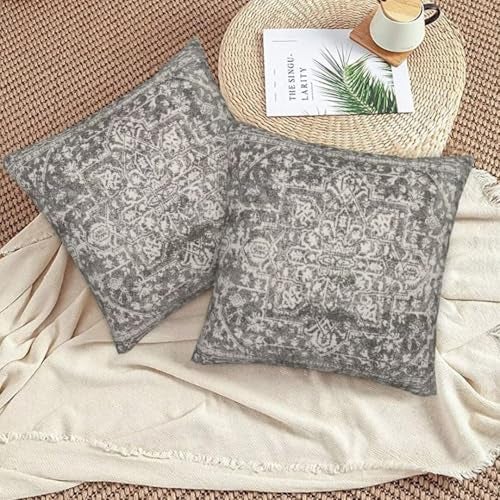 Sunshineyan Black Grey Boho Pillow Covers 18x18 Set of 2, Bohemian Carpet Pattern Decorative Throw Pillows Ethnic Rustic Farmhouse Cushion Cases Linen Gifts for Couch Sofa Outdoor Decor - Image 5