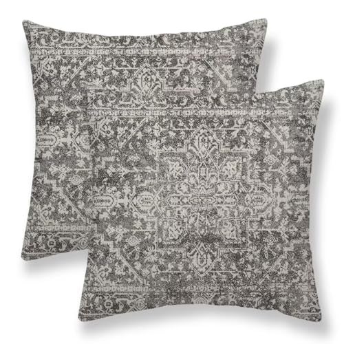 Sunshineyan Black Grey Boho Pillow Covers 18x18 Set of 2, Bohemian Carpet Pattern Decorative Throw Pillows Ethnic Rustic Farmhouse Cushion Cases Linen Gifts for Couch Sofa Outdoor Decor - Image 1