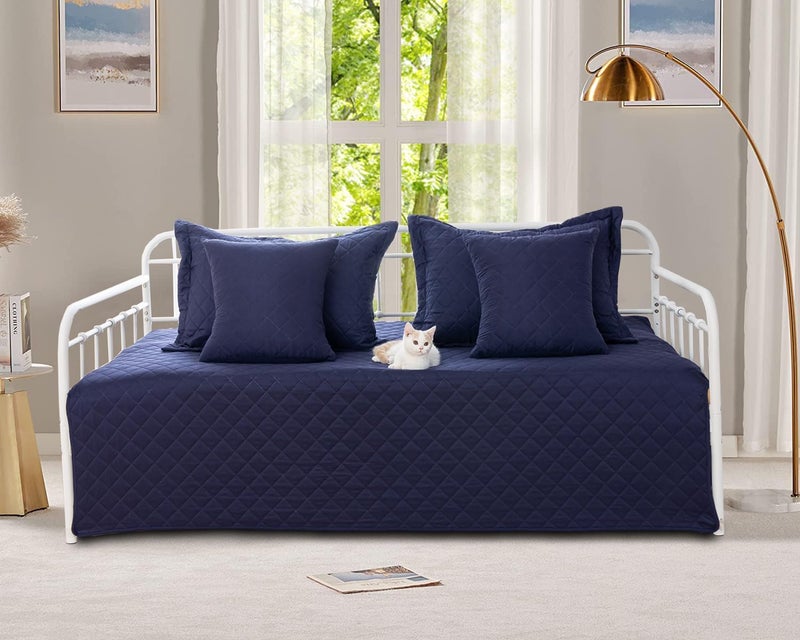 5-Piece Daybed Cover Set Navy Blue Twin Cozy Daybed Bedding Sets for All Season Lightweight Daybed Comforter Bedspread, Geometric Print Day Bed Cover for Twin Bed with 4 Pillow Shams,39"x75" - Image 1
