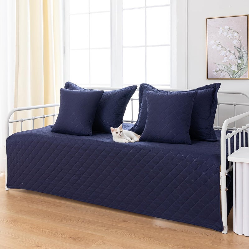 5-Piece Daybed Cover Set Navy Blue Twin Cozy Daybed Bedding Sets for All Season Lightweight Daybed Comforter Bedspread, Geometric Print Day Bed Cover for Twin Bed with 4 Pillow Shams,39"x75" - Image 2