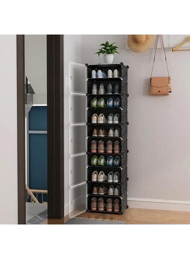 Zemic Zemic DIY Portable Shoe Rack for Home Plastic Shelves Household, Shelf Shoe Rack with Dustproof Door for Heels/Slippers/Boots for Entryway or Bedroom (Black, 10-Shelf-5-Door)  - Image 1