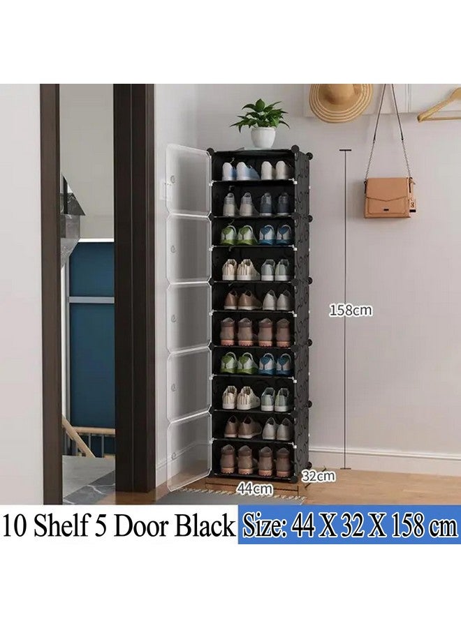 Zemic Zemic DIY Portable Shoe Rack for Home Plastic Shelves Household, Shelf Shoe Rack with Dustproof Door for Heels/Slippers/Boots for Entryway or Bedroom (Black, 10-Shelf-5-Door)  - Image 2