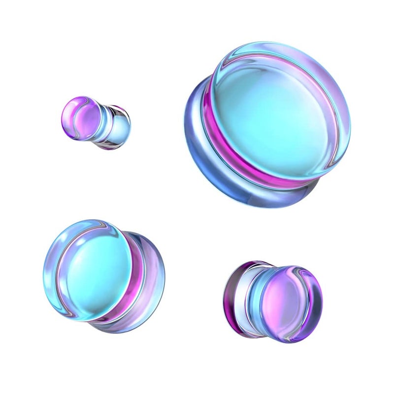 Pierced Owl Purple Iridescent Glass Double Flared Plug Gauges, Sold as a Pair (12mm (1/2")) - Image 4