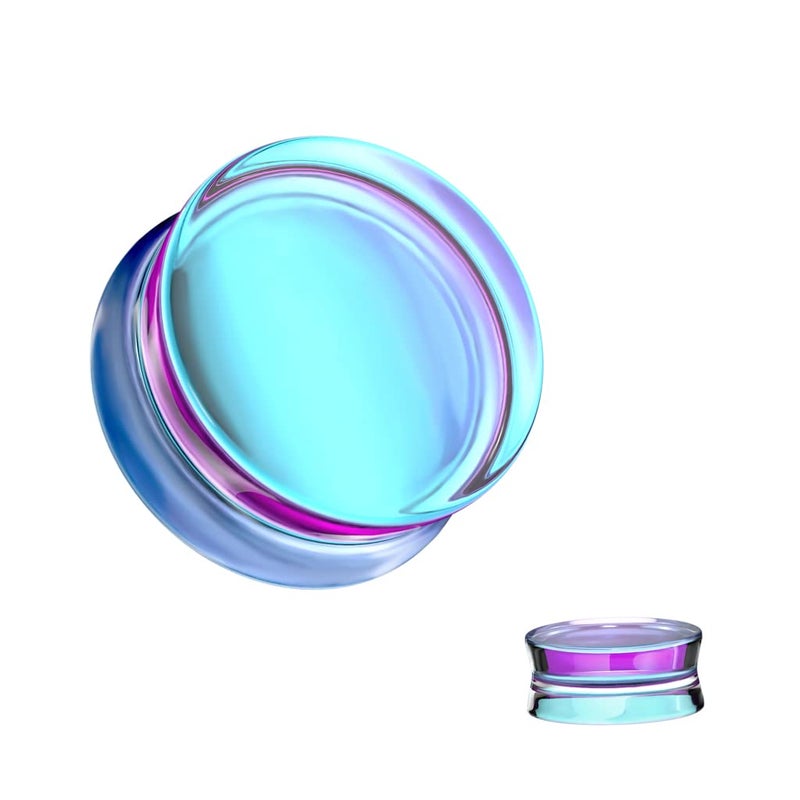 Pierced Owl Purple Iridescent Glass Double Flared Plug Gauges, Sold as a Pair (12mm (1/2")) - Image 3