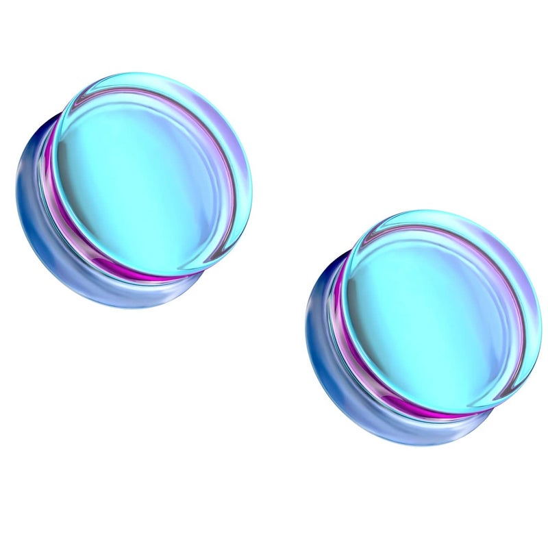 Pierced Owl Purple Iridescent Glass Double Flared Plug Gauges, Sold as a Pair (12mm (1/2")) - Image 1