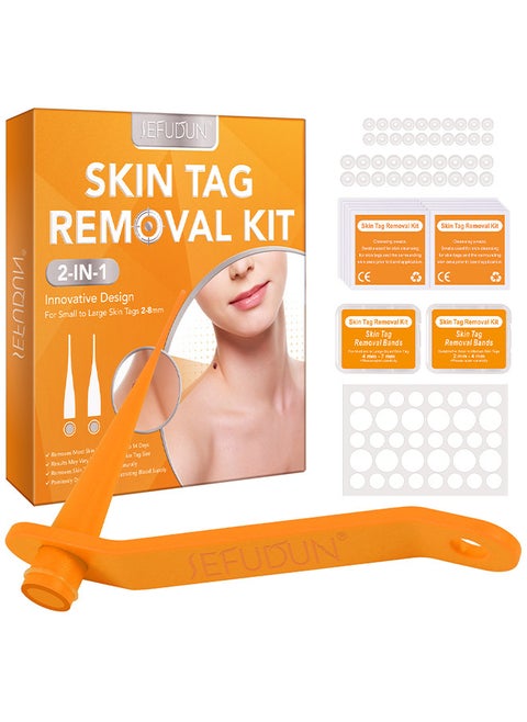 2 In 1 Skin Tag Removal Tool Kit Painless Easy-Using Device For Small To Large Sized Skin Tag On Face Neck And Body， Double Head Wart Removal Tool Skin Tag Removal Orange