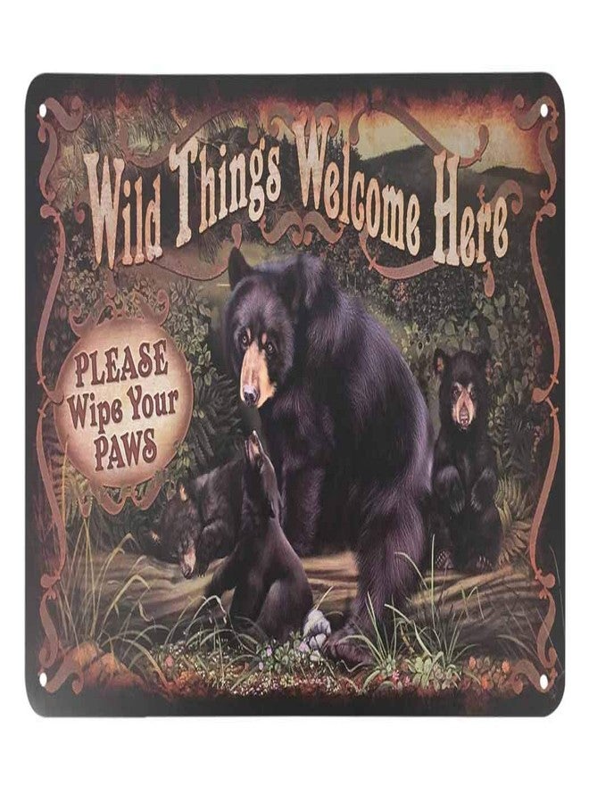 لوحة معدنية عليها صورة دب من ماركة AOYEGO Wild Things، دب في الغابة، مرحباً بك هنا، يرجى مسح مخالبك. لوحات معدنية عتيقة للمقاهي والحانات والمتاجر، لوحات جدارية مزخرفة، لوحات مرحة بتصميم كلاسيكي للرجال والنساء، مقاس 8 × 12 بوصة. - Image 1
