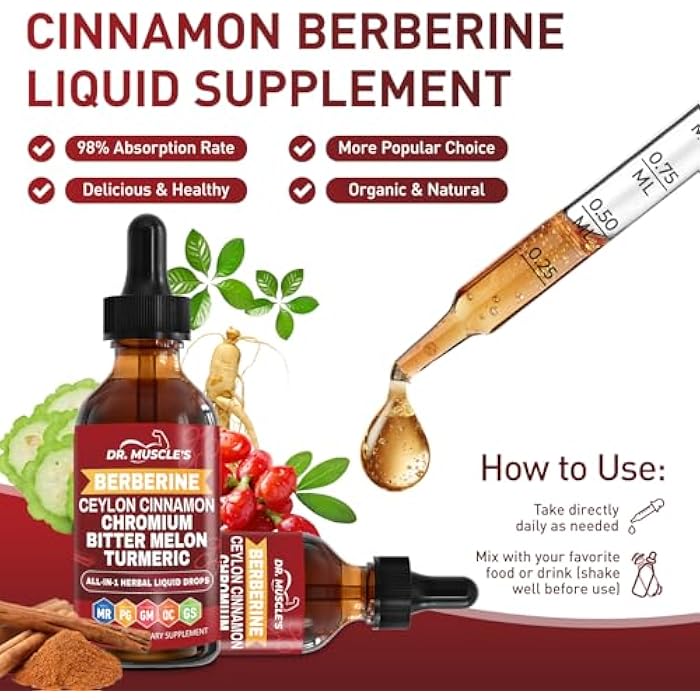2-Pack Berberine with Ceylon Cinnamon Liquid Drops - Berberine Supplement with Turmeric, Moringa, Bitter Melon, Chromium, Gymnema - Daily Dietary Supplement for Adults, 4 FL OZ - Vegetarian - Image 5