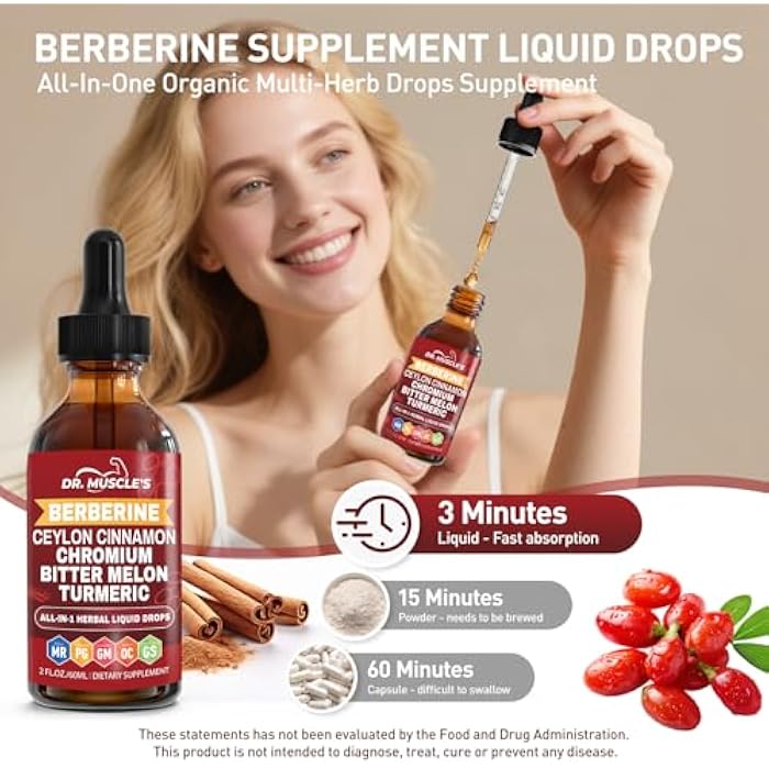 2-Pack Berberine with Ceylon Cinnamon Liquid Drops - Berberine Supplement with Turmeric, Moringa, Bitter Melon, Chromium, Gymnema - Daily Dietary Supplement for Adults, 4 FL OZ - Vegetarian - Image 4