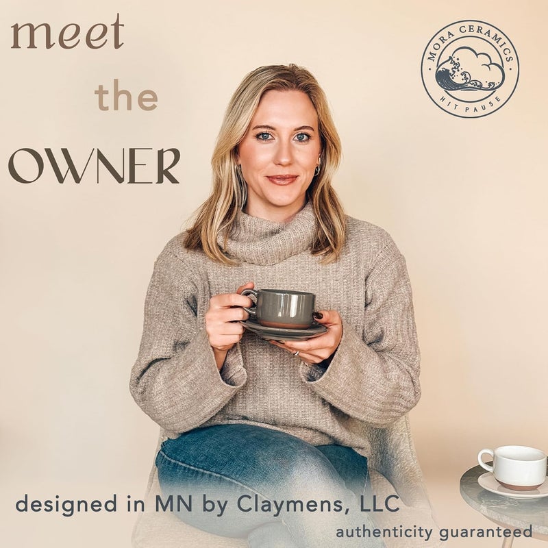 Mora Ceramics 8oz Cappuccino Mug Set of 4 - Ceramic Coffee Cups with Saucers - Microwave and Dishwasher Safe, Perfect For Tea, Espresso, Latte - Porcelain Mugs for Kitchen or Cafe - Assorted Neutrals - Image 3