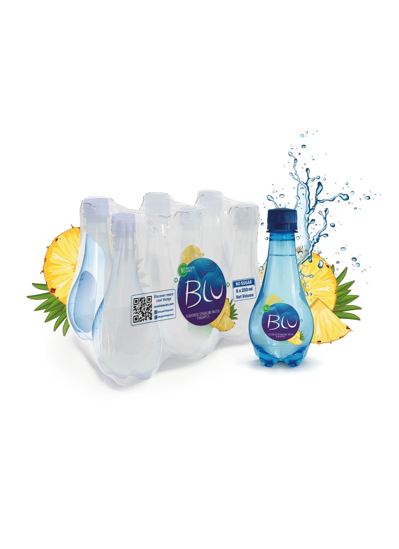 Blu Pineapple Sparkling Water - No Added Sugar - Zero calories 6 x 250ml - Image 1