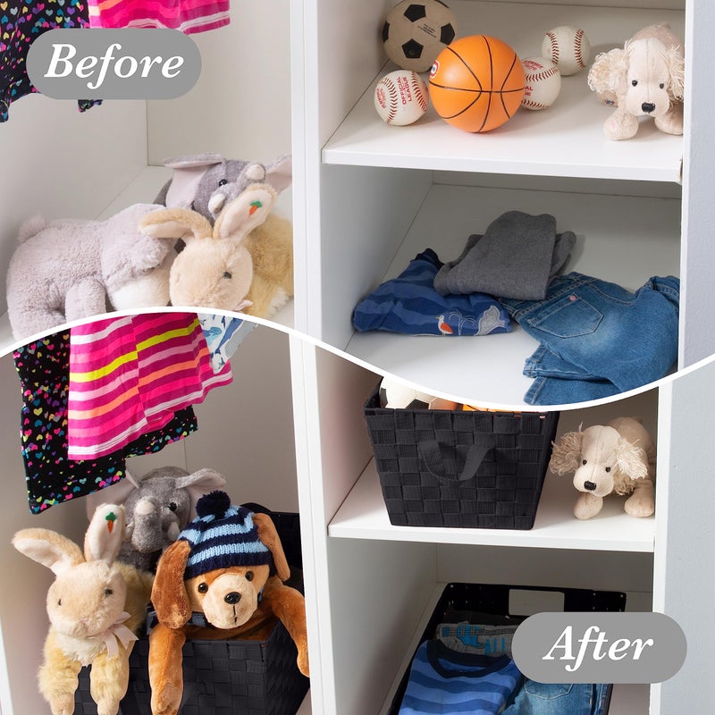 Simplify Large Shelf Woven Strap Tote | Decorative Storage Basket | Built in Handles | Organization | Closet | Bedroom | Bathroom | Nursery | Accessories | Toys | Gifts | 1 Pack | Black - Image 4