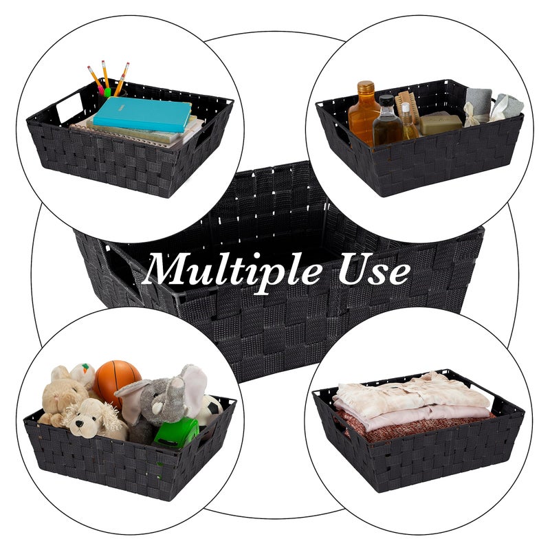 Simplify Large Shelf Woven Strap Tote | Decorative Storage Basket | Built in Handles | Organization | Closet | Bedroom | Bathroom | Nursery | Accessories | Toys | Gifts | 1 Pack | Black - Image 2