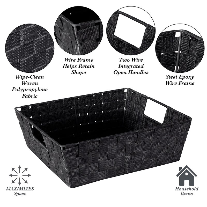 Simplify Large Shelf Woven Strap Tote | Decorative Storage Basket | Built in Handles | Organization | Closet | Bedroom | Bathroom | Nursery | Accessories | Toys | Gifts | 1 Pack | Black - Image 3