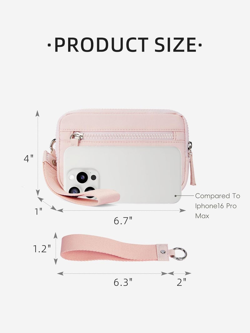 WESTBRONCO Wristlet Wallets for Women Nylon Quilted RFID Wallet with 3 Zipper Purse for Travel Credit Card Holder Phone Organizer(Pink) - Image 3