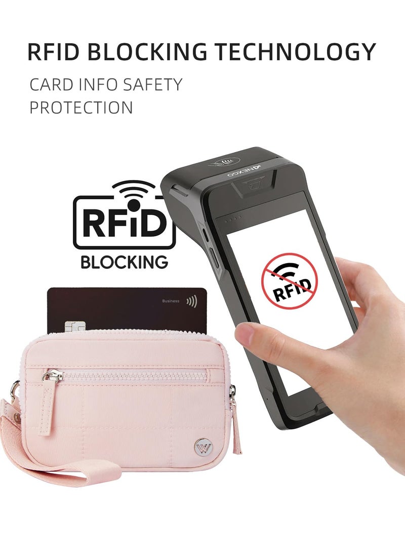 WESTBRONCO Wristlet Wallets for Women Nylon Quilted RFID Wallet with 3 Zipper Purse for Travel Credit Card Holder Phone Organizer(Pink) - Image 4