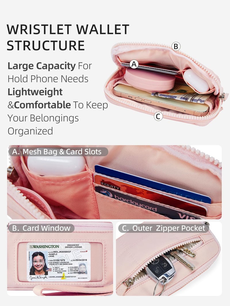 WESTBRONCO Wristlet Wallets for Women Nylon Quilted RFID Wallet with 3 Zipper Purse for Travel Credit Card Holder Phone Organizer(Pink) - Image 2