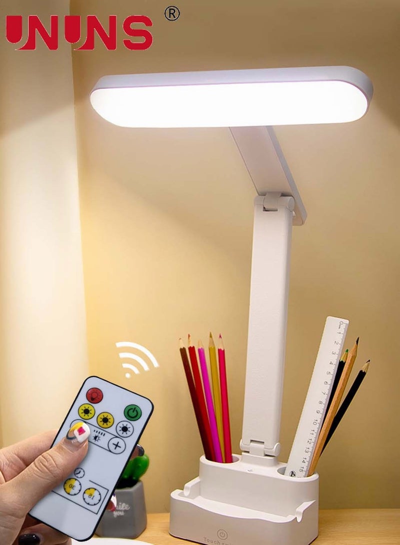 UNUNS LED Desk Lamp With USB Port,Eye-Caring Table Lamp With 3 Color Light Modes,Remote Control Desk Lamp Desk Light With Phone Holder And Storage,Led Desk Lamp - Image 1