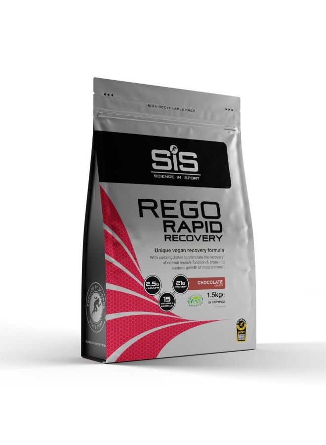 SIS Rego Rapid Recovery | 21g Vegan Protein | 22g Carbohydrates | 2.5g Leucine | 15 Vitamins & Minerals | Plant Based Protein Powder | Chocolate Flavour | 30 Servings | 1.5kg - Image 1