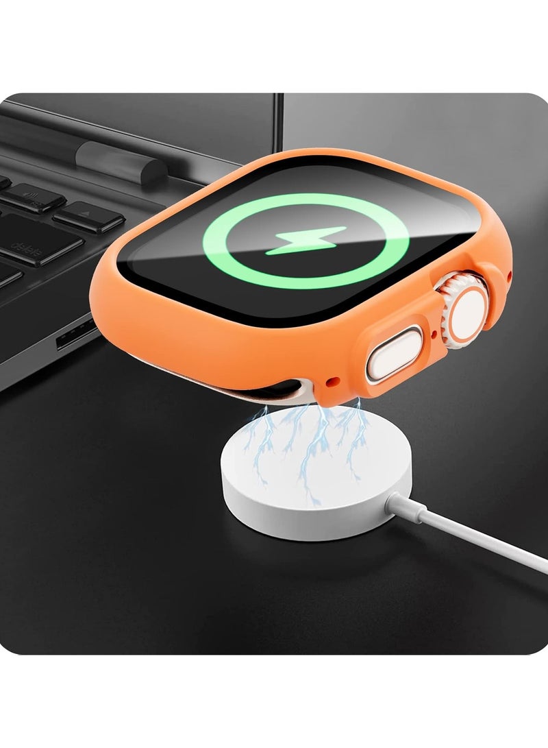 FARROBIZZ 2 Pack Case with Tempered Glass Screen Protector for Apple Watch Ultra 49mm, Slim Guard Bumper Full Coverage Hard PC Protective Cover Thin Case for iWatch Ultra 49mm Accessories,Orange+Black - Image 3