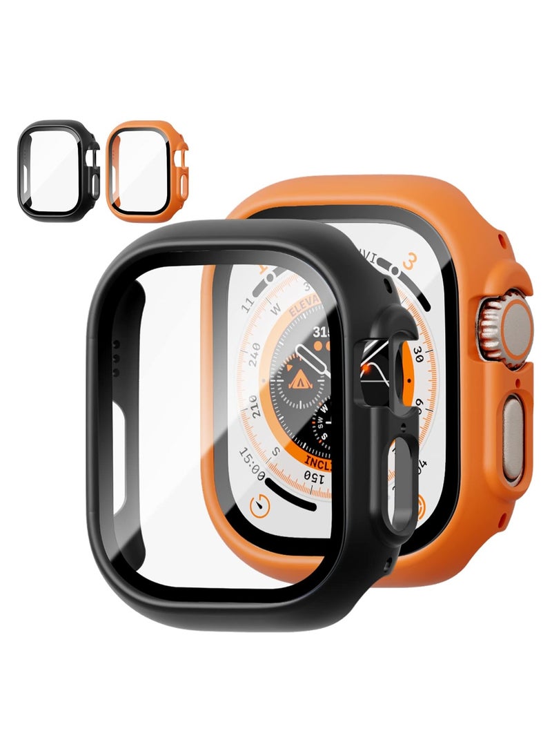 FARROBIZZ 2 Pack Case with Tempered Glass Screen Protector for Apple Watch Ultra 49mm, Slim Guard Bumper Full Coverage Hard PC Protective Cover Thin Case for iWatch Ultra 49mm Accessories,Orange+Black - Image 1