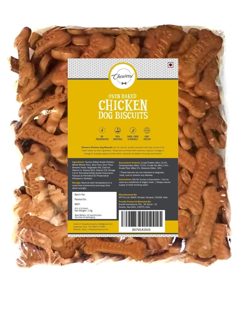 Chewers Oven Baked Real Chicken Dog Biscuits, Chicken Flavour, Dog Treat 1 Kg