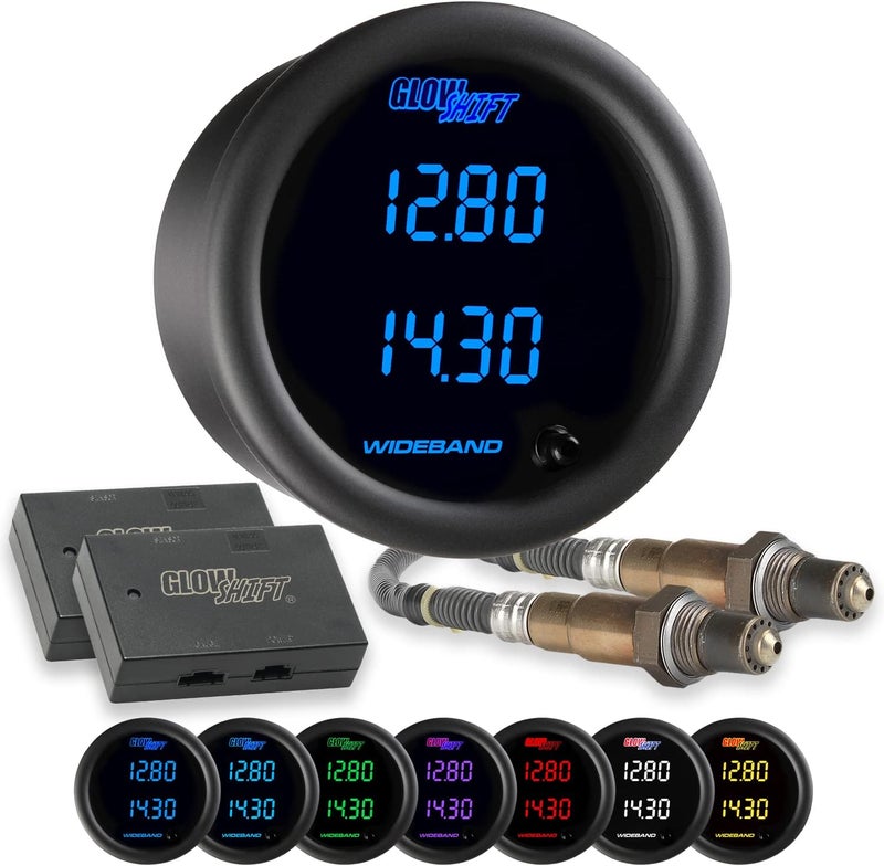 GlowShift Black 7 Color Dual Digital Wideband Air/Fuel Ratio AFR Gauge Kit - Image 1
