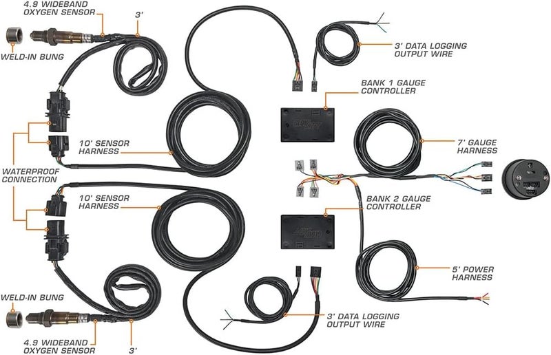 GlowShift Black 7 Color Dual Digital Wideband Air/Fuel Ratio AFR Gauge Kit - Image 2