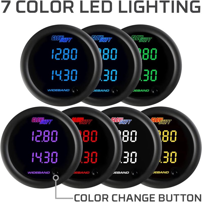 GlowShift Black 7 Color Dual Digital Wideband Air/Fuel Ratio AFR Gauge Kit - Image 4