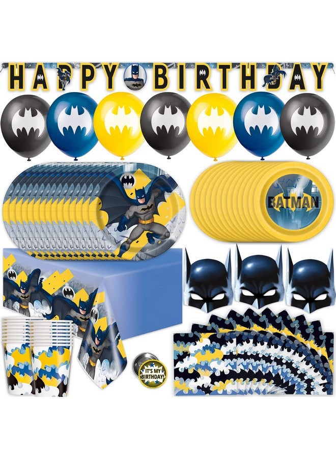 Unique Batman Birthday Party Supplies | Batman Party Supplies | Batman Birthday Decorations | Batman Party Decorations | Balloons, Banner, Table Cover, Masks, Plates, Cake Plates, Napkins, Cups, Button - Image 1