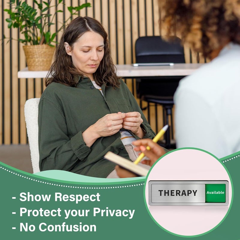 Abudada Therapy Room Door Sign with Slider, Do Not Disturb Privacy Office Sign, In Use/Available Acrylic Sliding Indicator for Business Hospital Home, Brushed Silver 8" x 2.6" - Image 4