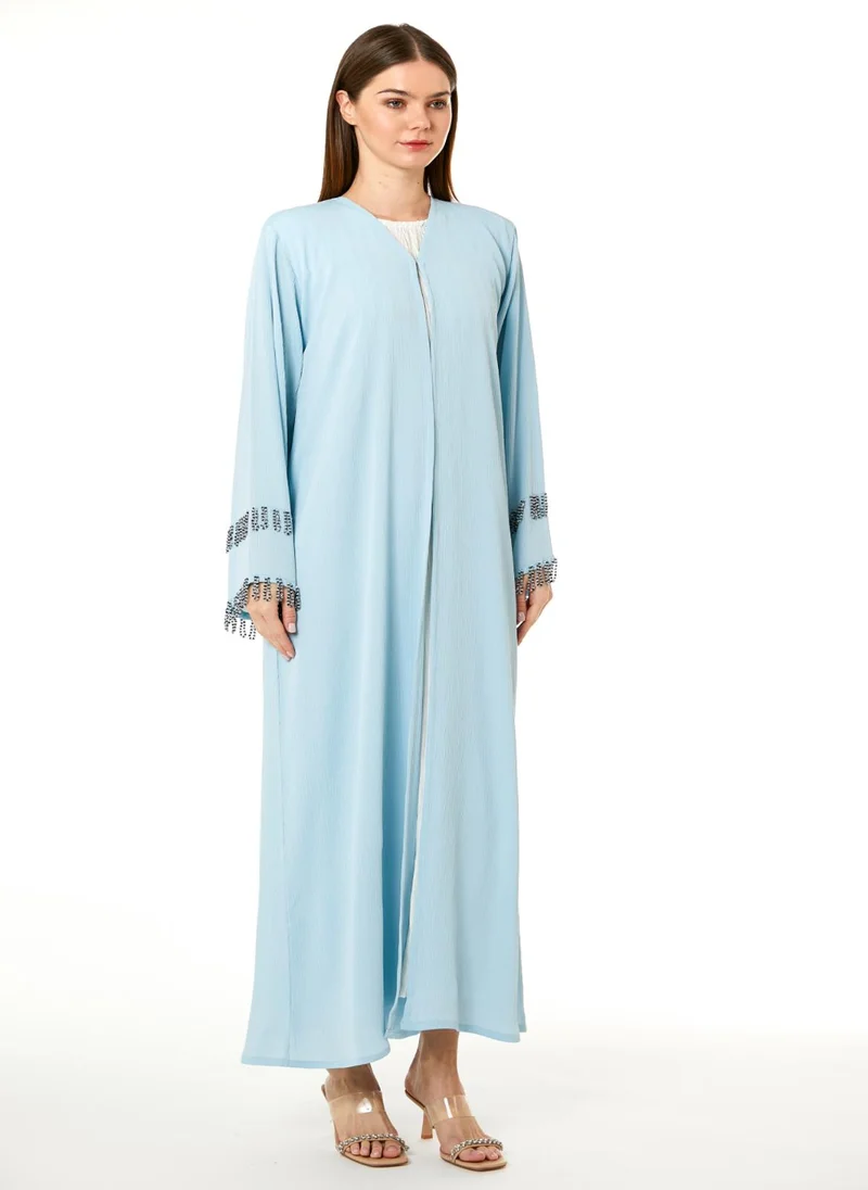 Moistreet Light Blue Zoom Hand Embellished Abaya