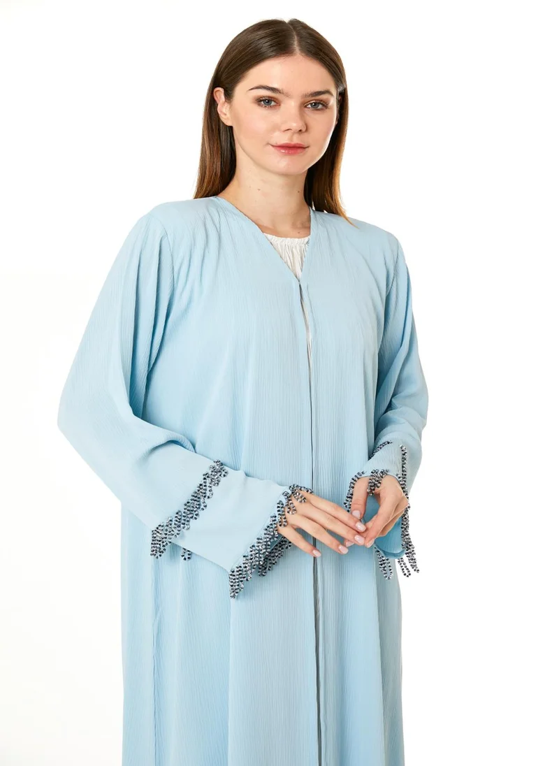 Moistreet Light Blue Zoom Hand Embellished Abaya