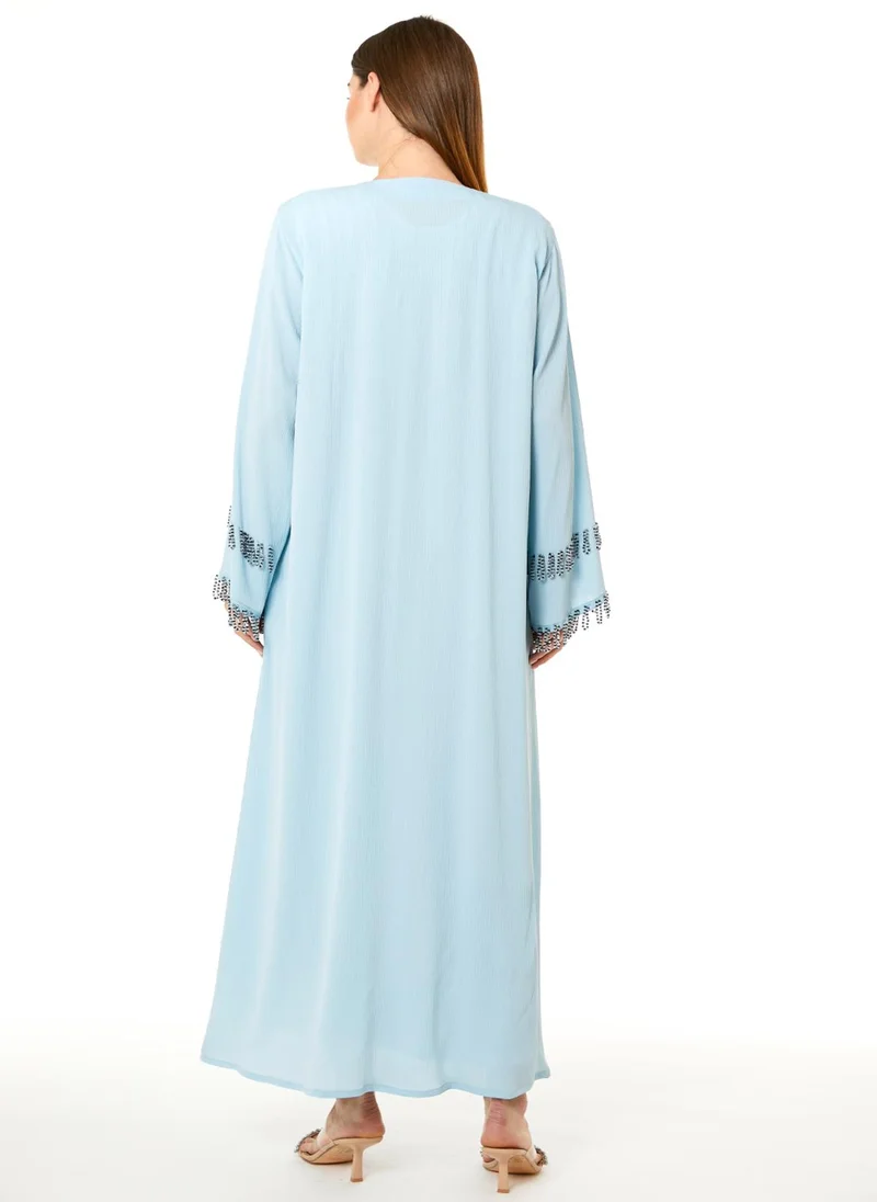Moistreet Light Blue Zoom Hand Embellished Abaya