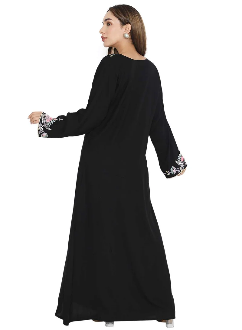 HANA & SARA PURE MUSLIN SILK COTTON WITH UNIQUE THREAD EMBROIDERY ARABIC KAFTAN JALABIYA DRESS
