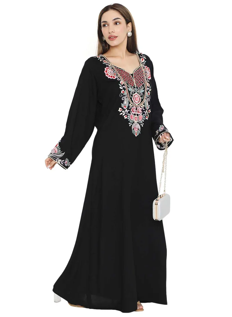 HANA & SARA PURE MUSLIN SILK COTTON WITH UNIQUE THREAD EMBROIDERY ARABIC KAFTAN JALABIYA DRESS