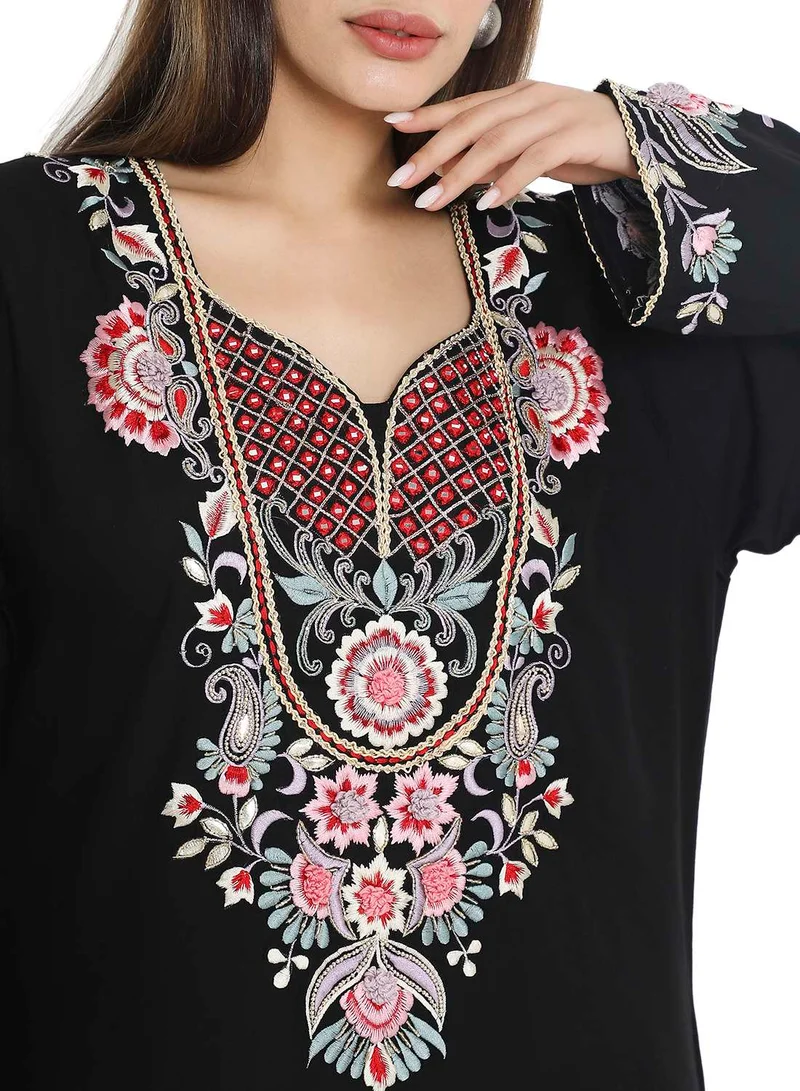 HANA & SARA PURE MUSLIN SILK COTTON WITH UNIQUE THREAD EMBROIDERY ARABIC KAFTAN JALABIYA DRESS