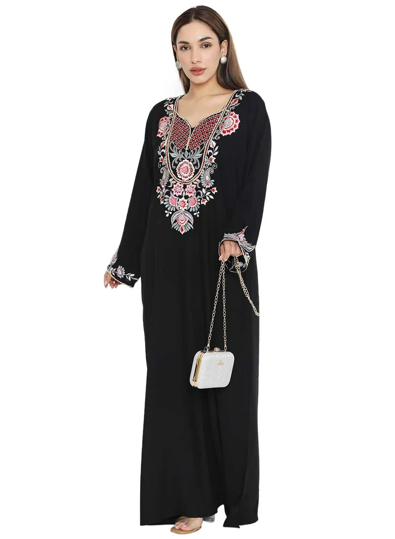 HANA & SARA PURE MUSLIN SILK COTTON WITH UNIQUE THREAD EMBROIDERY ARABIC KAFTAN JALABIYA DRESS