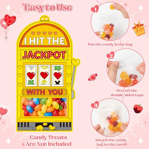 TICIAGA 48 Set Valentines Day Funny Machine Candy Holder Greeting Card, Fun Exchange Card Bulk with Clear Treat Bag for Kids Classroom Activities, DIY Exchange Gift for Boy Girl Valentines Party Favor - Image 3