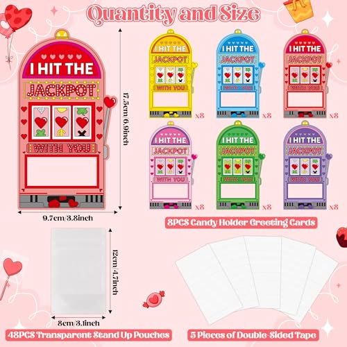 TICIAGA 48 Set Valentines Day Funny Machine Candy Holder Greeting Card, Fun Exchange Card Bulk with Clear Treat Bag for Kids Classroom Activities, DIY Exchange Gift for Boy Girl Valentines Party Favor - Image 2
