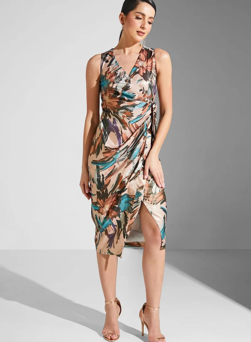 Closet London Tie Detail Printed Dress