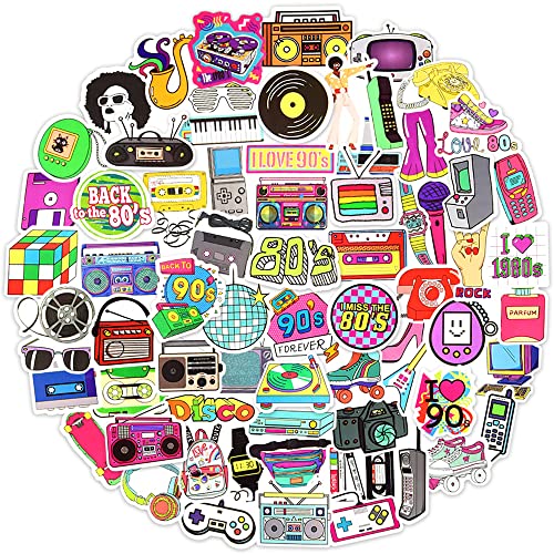 QTL 80s 90s Stickers for Adults Retro Party Supplies Waterproof Vinyl Stickers for Water Bottle Vintage Decorations 70Pcs - Image 1