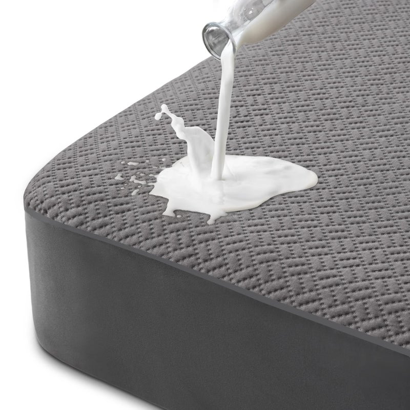 Hanherry 100 Waterproof Queen Size Mattress Protector Grey Rayon Made from Bamboo Terry Surface 3D Air Fabric 16 inch Deep Pocket Cooling Noiseless Smooth Breathable Fits 21 inches